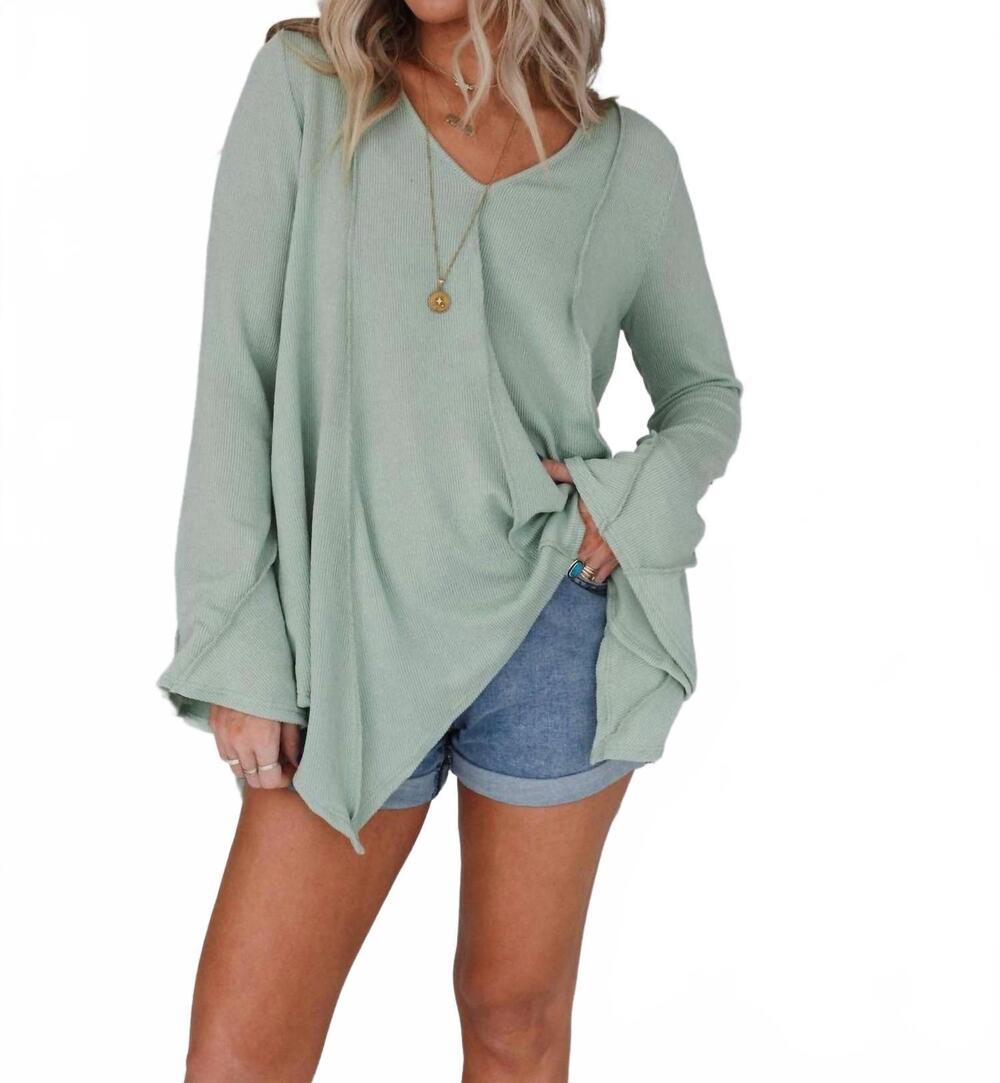 NEW THREE BIRD NEST golden long bell sleeve top in sage